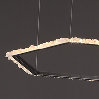 Lustre LED rectangulaire moderne en acier inoxydable et cristal naturel, taille moyenne, avec suspension pour usage hôtelier personnalisé