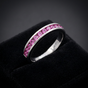 925 Sterling Silver Halt Eternity Band <b>Rings</b> Lab Created Pink Sapphire Trendy Channel Setting Jewelry for Women & <b>Men</b> - Product Image 3