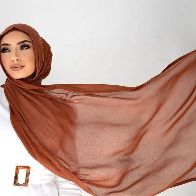 JYL Muslim Headdress Cotton Plain Colors Hijab Muslim Fashion Scarf Shawl Double Stitches Lightweight Trim Viscose Women CN ZHE