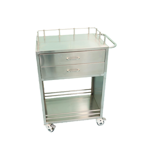 렉캉 스테인리스 스틸 이동식 의료 카트 두 개의 서랍, 가드레일, 잠금 가능한 바퀴-병원용 구강 약물 트롤리 - Product Image 2