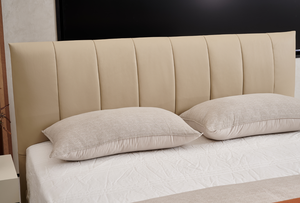 Italian Light Luxury Floating Leather <b>Bed</b> <b>Frame</b> Vertical Stitched Padded Headboard Upholstered for Modern Bedroom Decoration - Product Image 3
