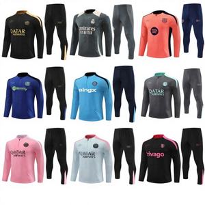 Ensemble d'entraînement de football unisexe pour enfants, motif nom d'équipe, manches longues, demi-zip, polyester, taille élastique, printemps - Product Image 2