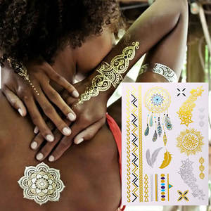 Autocollants de tatouage au henné rétro en feuille d'or Papier imperméable Art corporel temporaire avec décoration de visage sexy Impression blanche - Product Image 5