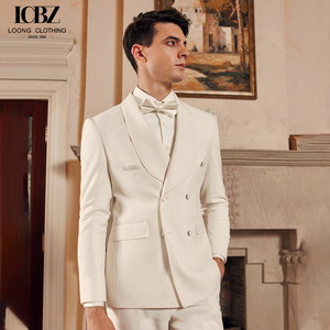 Costume de marié pour <span class=keywords><strong>homme</strong></span>, robe de smoking blanche à revers et châle, respirante et élégante, vente en gros d'usine - Product Image 4