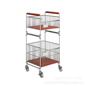 Panier de rangement pour vêtements sales en fer <span class=keywords><strong>à</strong></span> double couche moyen ancien <span class=keywords><strong>chariot</strong></span> mobile domestique avec roues de séparation paniers sacs <span class=keywords><strong>à</strong></span> <span class=keywords><strong>linge</strong></span> - Product Image 5