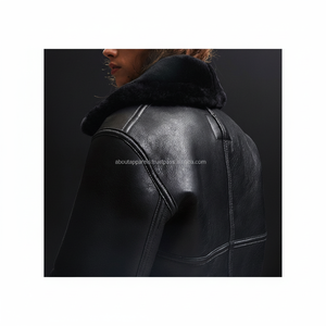 Chaqueta de Motociclista Casual para Hombre, Diseño de Parches, Cuero Marrón, Forro de Borrego, Invierno, Transpirable, Resistente al Viento, Talla Grande - Product Image 1