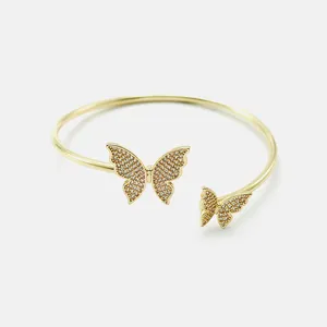 IVIAPRO Jewelry Brass with 18K Gold Plated CZ Butterfly Bangles for Girls