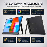 LumiCreate Monitor Portabel 16 Inci 2.5K IPS LCD HDR dengan Casing Aluminium Alloy, Penyangga Terintegrasi, Dual USB-C untuk Laptop PC Bisnis