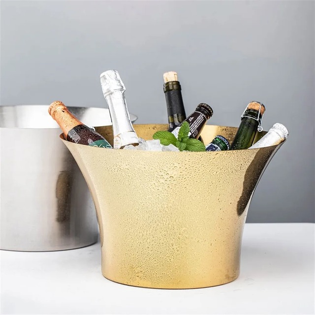 Sinowin Custom Logo Bar Metal Beer Champagne Wine Cooler Large 5 Liter Stainless Steel Ice Bucket