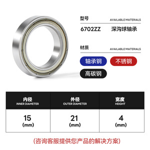 Rodamiento de Bolas de Ranura Profunda 6702ZZ 15x21x4mm P5 de Precisión, Doble Tapa, Métrico, de Acero Cromado para Maquinaria de Embalaje - Product Image 5