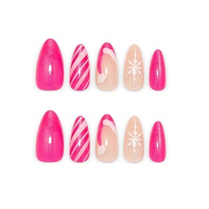 24 Uñas Postizas de Navidad con Diseño de Ojo de Gato Magenta, Forma de Almendra, Diseño Festivo para Fiestas, Venta al Por Mayor - Product Image 5