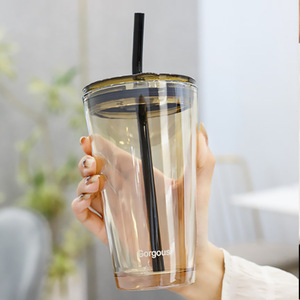 Stile coreano moderno 450ml vetro <span class=keywords><strong>Aurora</strong></span> doppia tazza colorata paglia tè latte coperchio tazza nuovo Design per l'utilizzo di acqua - Product Image 5