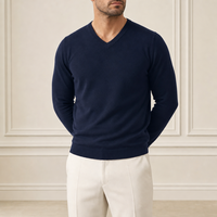 Pull tricoté pour homme à col en V et manches longues, coupe ajustée, avec logo personnalisé, style décontracté
