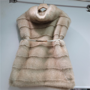 Gilet <span class=keywords><strong>in</strong></span> Finta Pelliccia di <span class=keywords><strong>Visone</strong></span> di Alta Qualità per Donne, Senza Maniche, Versatile e Casual con Cintura - Product Image 3