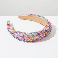 Serre-tête en éponge à sequins, entièrement orné de pierres colorées arc-en-ciel, style européen et américain, accessoires de cheveux de luxe haut de gamme pour mariage