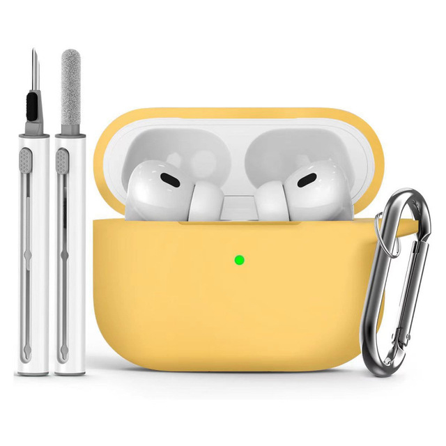 Solid Color Thickened Silicone Protective Case for AirPods Pro 2 Wireless Earphones, with Cleaning Pen