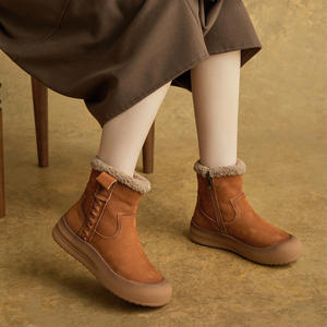 Botas Chukka para Mujer, con Cordones en el Tobillo, de Cuero Genuino, Forro de Felpa, Plataforma Corta, Botas de Nieve, Estilo Retro, para Todas las Temporadas - Product Image 2