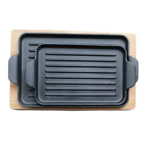 High Quality Cast Iron Frying Grill Pan Rectangular Skillet Sizzling Hot Plate