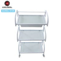 Carrito de Belleza Minimalista de Tres Niveles con Ruedas, Estante de Vidrio, Tamaño Pequeño, Organizador para Salones de Belleza y Cuidado Personal