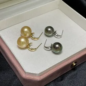 Semi-finished ear stud earring accessories Jewelry 14k Yellow Gold Pearl Earring 11-12mm Southsea Pearl less moq semi mount