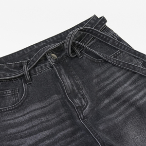 <span class=keywords><strong>Jean</strong></span> taille haute noir-<span class=keywords><strong>gris</strong></span> délavé pour femme, coupe droite ample amincissante, pantalon large - Product Image 2