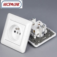 MICROLINK ML-PS-W08 Soket Prancis Harga Produsen Stok Tersedia 16A 250V Standar EU Stopkontak Dinding Listrik Putih/Hitam