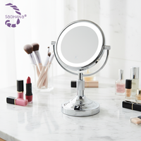 Miroir de maquillage moderne et simple, personnalisable, trois couleurs d'éclairage, blanc chromé, pour salle de bain, chambre à coucher, table