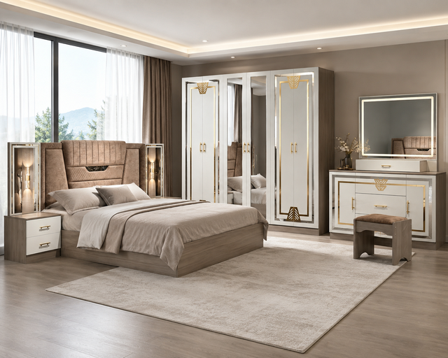 Bedroom Sets Furniture king Size Luxury Modern with Wardrobe for Girl Turkish Mdf for Complete Bedroom Sets Bed Frame Queen Size