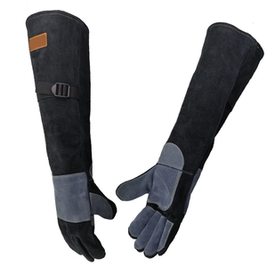 Gants de soudage en cuir noir à manchette longue, résistants à la chaleur, avec sangle, pour travaux de forge et de soudage - Product Image 1
