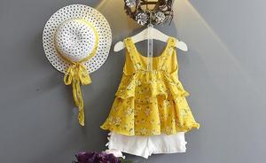 Summer Children Kids Girls Korean Yellow Color Casual <b>Dresses</b> With Jewelry and Bow-knot Decorated - Product Image 3