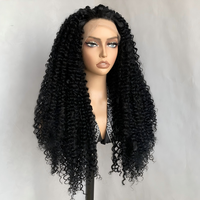 Perruque synthétique 13x4 Lace Front 28 pouces noire longue bouclée crépue Pixie pour femme résistante à la chaleur avec raie libre vente en gros
