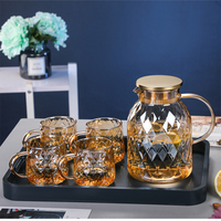 Set teko dan gelas air minum mewah, desain Nordik elegan modern minimalis, terbuat dari kaca, dapat digunakan kembali, buatan tangan, untuk rumah.
