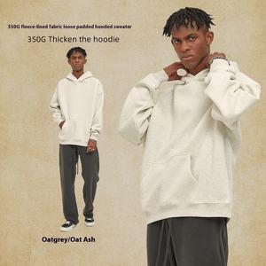 Pull en molleton pour hommes de Style américain de haute qualité automne/hiver pull à capuche épaissi surdimensionné 100% coton 350g couleur unie nouveau - Product Image 6