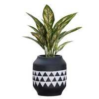 Pot Bunga Dekoratif untuk Dalam Ruangan, Dekorasi Rumah, Ruang Tamu, Meja Kantor, Tempat Tanaman Hias, Aksen Hitam Putih yang Stylish