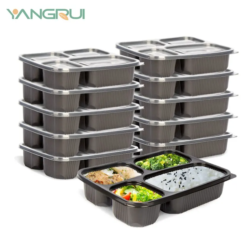 Wholesale Factory Microwavable Safe Food Take Out Lunch Box Black Rectangular Meal Prep Containers
