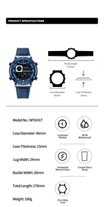นาฬิกาดิจิตอลของผู้ชาย NAVIFORCE9223นาฬิกากันน้ำสำหรับนักธุรกิจโครโนกราฟไฟกลางคืนแสดงภาพกีฬาสมัยใหม่ - Product Image 6