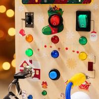 Tablero de Actividades de Madera Navideño con Luces LED, Tablero Sensorial para Niños Pequeños, Tablero de Habilidades Motoras Finas, Juguete Educativo Navideño para Niños