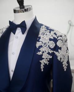 Slim Fit su misura su misura per la festa di nozze da sposa si adatta al miglior <span class=keywords><strong>Blazer</strong></span> da <span class=keywords><strong>uomo</strong></span> <span class=keywords><strong>bianco</strong></span> in tinta unita per abito da ballo con perline - Product Image 2
