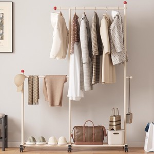 Floor Standing <b>Clothes</b> Rack Double Layer Mobile Clothing Organizer With Hat And Scarf Holder For Bedroom <b>Storage</b> - Product Image 1