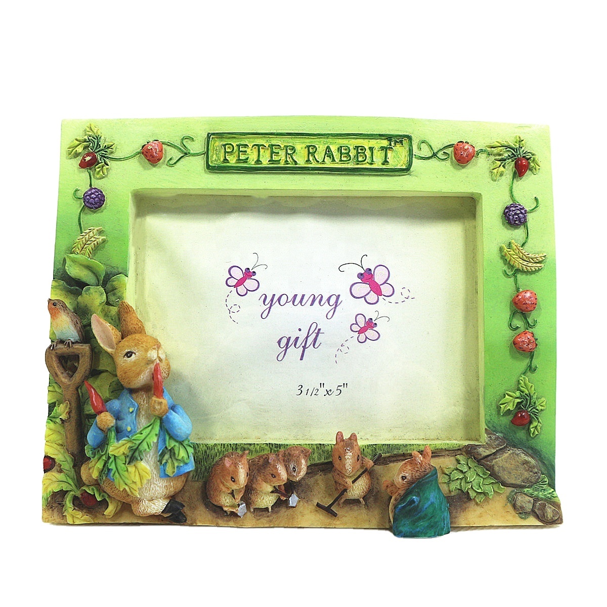 Màu Xanh Lá Cây 3.5X5 Inch Poly Nhựa Peter Rabbit Khung Hình Trái Cây Hỗn Hợp Khung Ảnh Cho Trẻ Em Quà Tặng