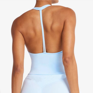 Wholesale Women's T-Back Halter Yoga Tank Top Backless <b>Padded</b> Slim Fit Workout Top Breathable <b>Running</b> Fitness Top OEM ODM - Product Image 2