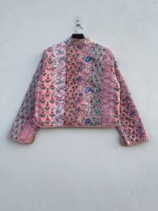 Chaqueta Bohemia acolchada de algodón 100%, diseño Reversible hecho a mano, retazos blancos, rayas estampadas, botón de soporte, bolsillos delanteros abiertos para - Product Image 2