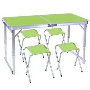 Hete Verkoop Fabriek Directe Levering Buiten Aluminium Opvouwbare Camping Eettafels Opklapbare Bankje Set Met Stoelen