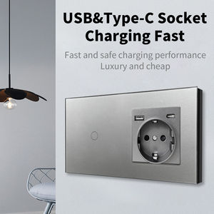 LangYeao Panel kaca Tempered, kombinasi soket saklar sentuh dinding 1/2/3 Gang EU - Product Image 3