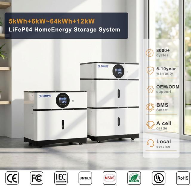 SAMAS 5kWh 10-20kW LiFePO4 Rechargeable Stackable All-in-One Solar Home Energy Storage Battery System 51.2V IP65 Protection