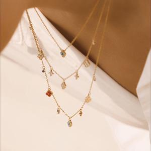 Collier mini en argent pur S925 pour femmes, élégant, couleur française, pierre précieuse, luxe, léger, design fleur à quatre feuilles, tendance, superposé - Product Image 2