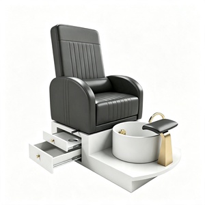 Fauteuil de pédicure moderne de luxe avec tiroirs de rangement, baignoire à pieds en céramique blanche et repose-pieds doré, pédicure inclinable en cuir PU - Product Image 5