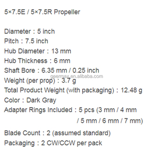 Hélices électriques GEMFAN Vortex 5X7.5E 5X7.5R en fibre de verre et nylon pour kits UAV, diamètre <span class=keywords><strong>5</strong></span> pouces, pas <span class=keywords><strong>7</strong></span>.<span class=keywords><strong>5</strong></span> pouces, alésage de tige 6.35mm/0.25 pouces, pièces de drone - Product Image 6