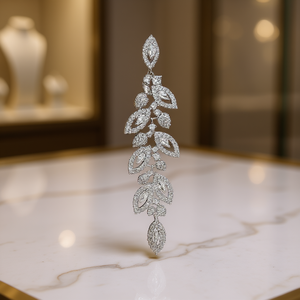 Boucles d'oreilles de luxe en or blanc pour femmes, cristal, strass, serti de pierres, forme de plante, bijoux de mariage, argent 925 - Product Image 2