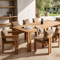Ensemble de table et chaises de salle à manger d'extérieur en teck à lattes, résistant aux intempéries, de luxe, résistant aux UV, meubles de villa